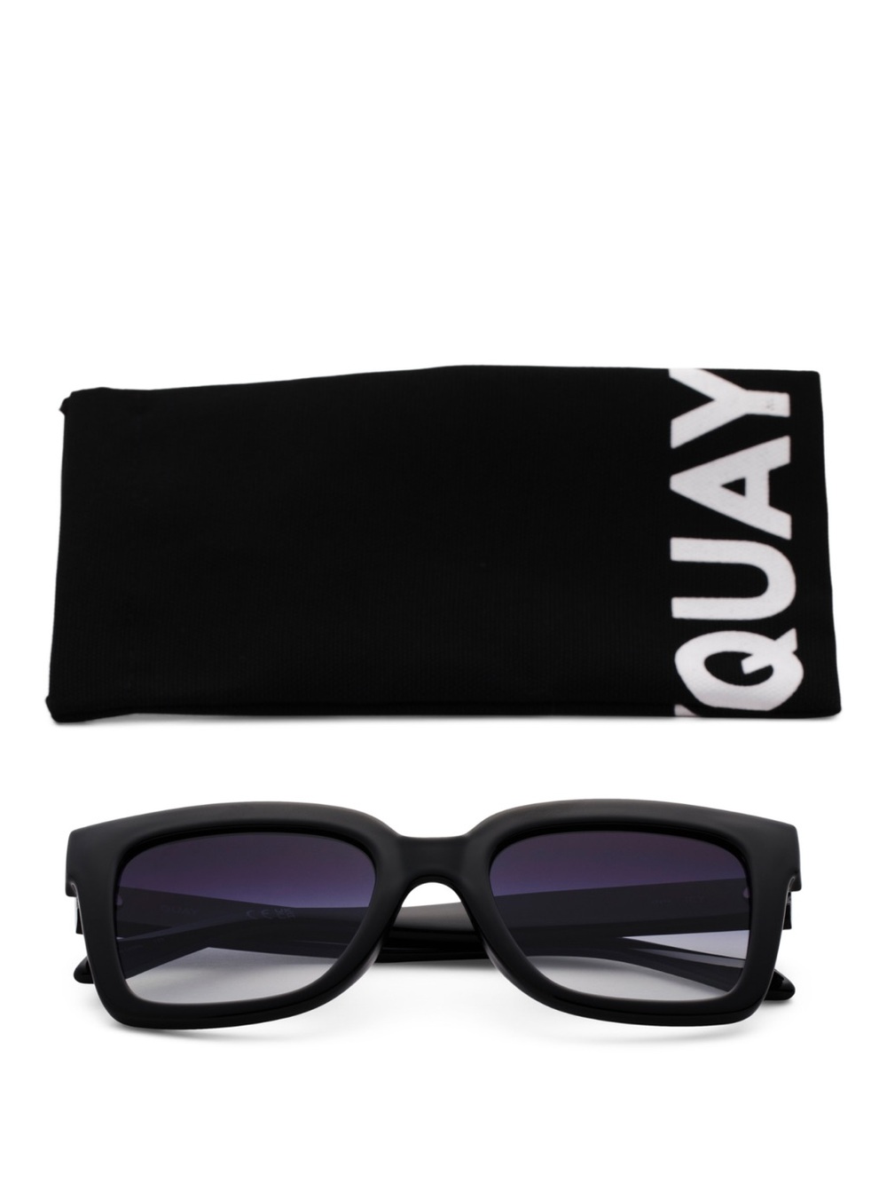 Quay Australia Black Matte Rectangle Sunglasses with Gradient Lenses